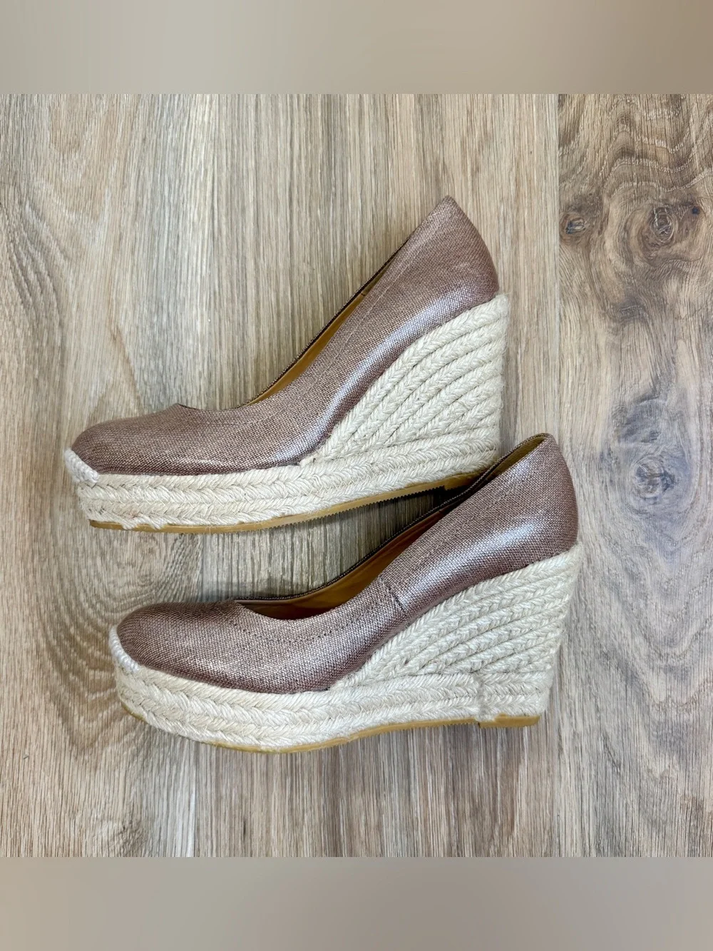 Bettye Muller Metallic Bronze Espadrille Wedge Pumps